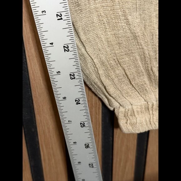 Meo Meli Trousers OS Beige Oatmeal Linen Cotton Paperbag Knit Elastic Waist - Picture 5 of 8